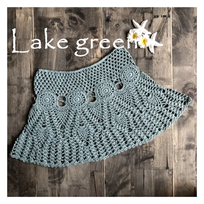 Handmade Crochet Bikini Skirt Women Sexy Hollow-out A-Line Skirt - Цвет: Lake Green as pic