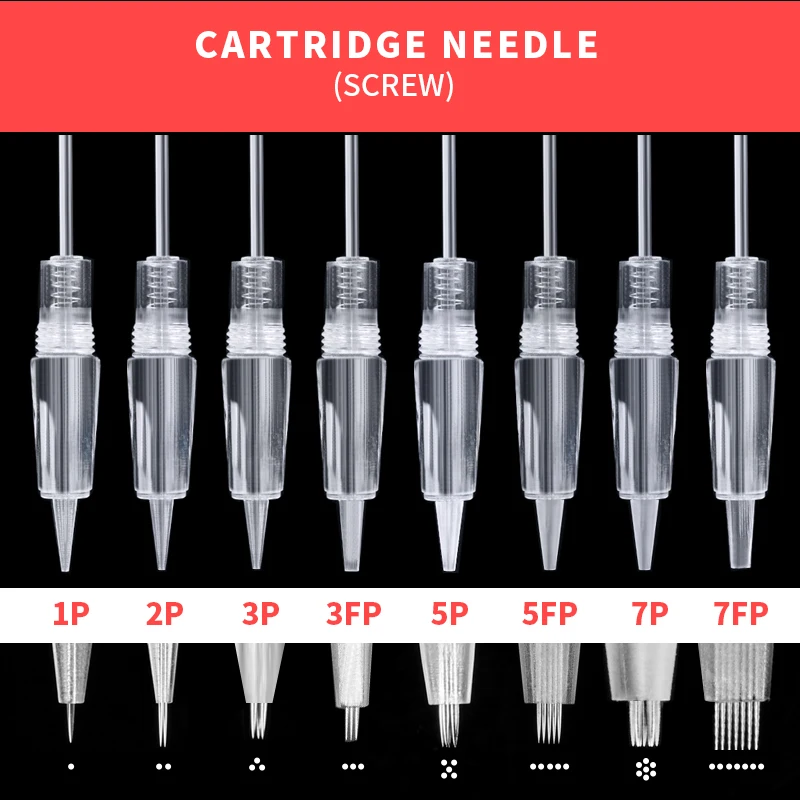 

10pcs Disposable Screw Tattoo Needles Cartridge For Premium Charmant Permanent Tattoo Machine Gun With 1D 1P 3FP 5P 5FP 7FP 7P