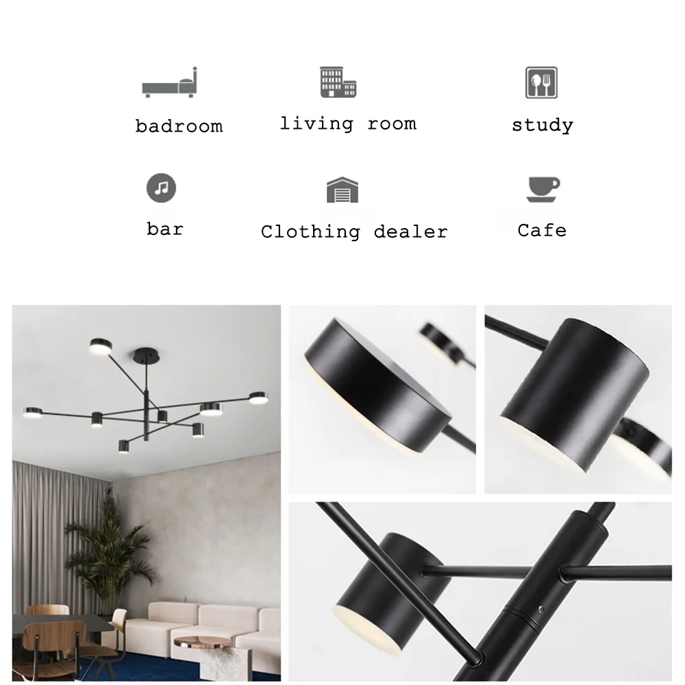 Lâmpada do Teto para Cozinha Sala de Loft Luz do Candelabro Moda Moderna Preto Ouro Branco Longa Levou Suspenso da Hall 15 Cheap Lustres
