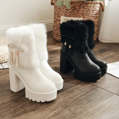 

Europe and the United States rabbit fur high heel platform waterproof platform 2018 autumn and winter new fur short women's boot