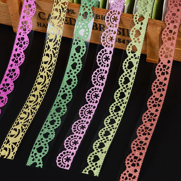 

5PCS DIY Self-adhesive Glitter Washi Tape Lace Ribbons Sticker Wedding Birthday Festival Decoration Home Decor Wrapping Gift