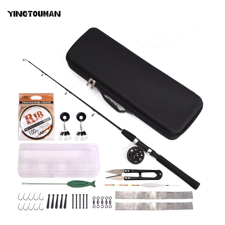 

YINGTOUMAN 80 CM FRP Fishing Rod Set Portable and Durable Ice Fishing Rod Set ( Line Small Tool Hook) Black Fishing Tackle