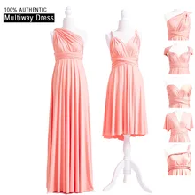 Персиковые коралловые для невесты платье длинное бесконечное платье с запахом платье с изменяемым фасоном Персиковое розовое платье-трансформер с одним плечевым ремнем стиль