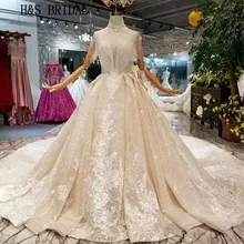 H& S свадебное платье цвета шампань с высоким горлом и кристаллами Sposa Vestido de Novia Роскошная ткань Свадебные платья trouwjurk