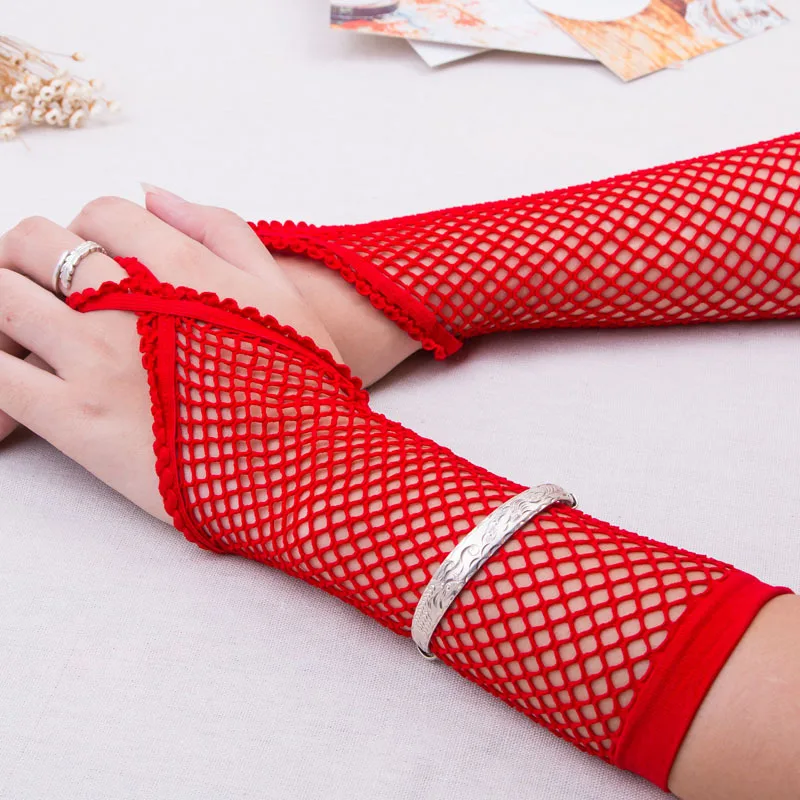 

6 Colors Women Sexy Lingerie Fishnet Gloves Lace Hollow Fingerless Long Gloves Erotic Costume Accessories Nightclub stage gloves