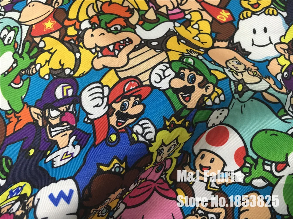 

Cartoon Super Mario Bros family polyester Fabric For Sewing Fat Quarter Patchwork curtain Tissue Tilda Doll 50X145cm