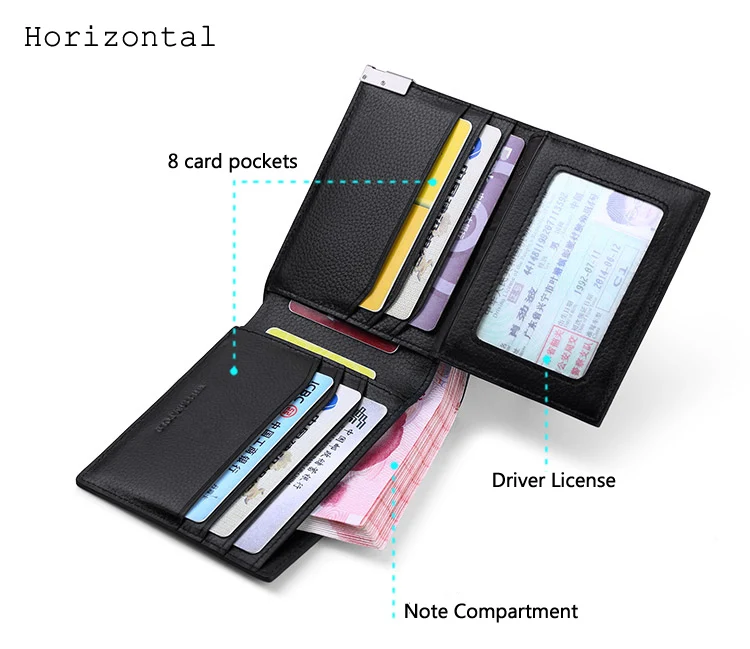 Мужской короткий кошелек для кредитных карт, мужской кошелек из натуральной кожи, двойной складной кошелек, классический вертикальный горизонтальный черный дизайн