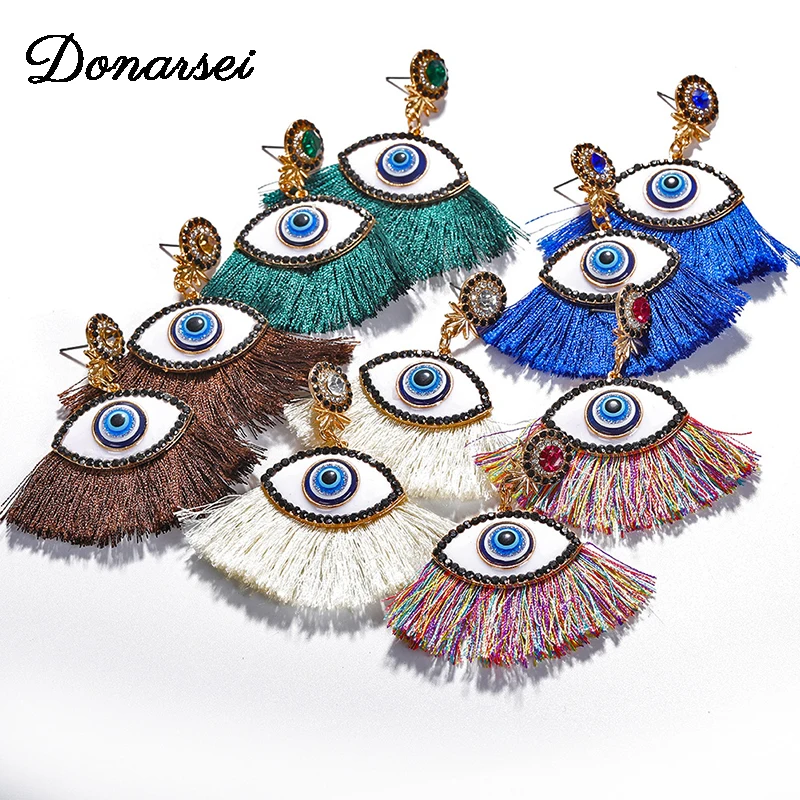 

Donarsei Bohemian Beaded Evil Eyes Tassel Earrings for Women Handmade Devil's Eye crystal drop earrings statement jewelry