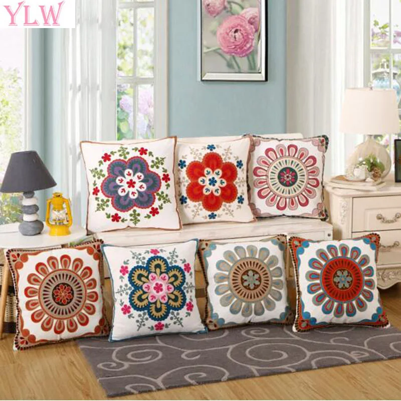 Ylw embroidery flowers cushions covers embroidered bohemian style Ylw embroidery flowers cushions covers embroidered bohemian style