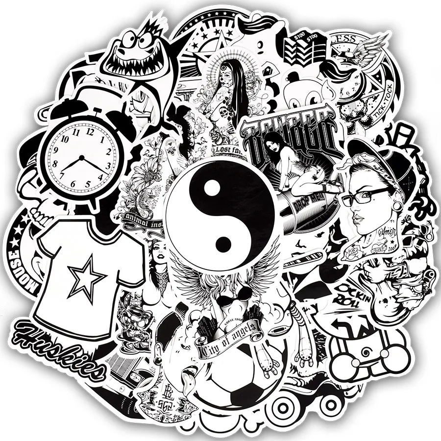 Наклейки черно белые водостойкие 50 шт.|stickers for|stickers stickersstickers waterproof |
