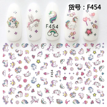 

1pcs 3D Nail Art Sticker Nail Tips Decal Back Glue Adhesive Rainbow Flying Pony Stars Manicure Sticker Tips F454