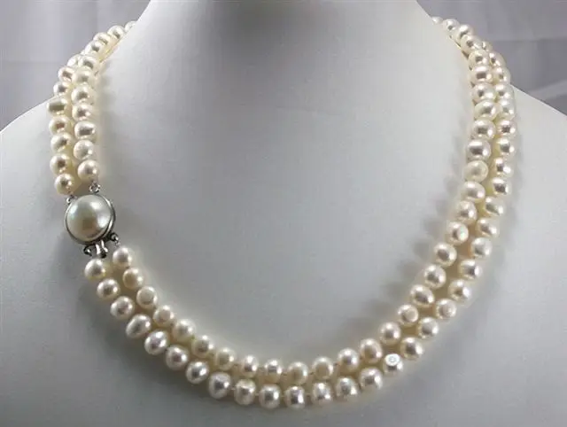

FREE SHIPPING HOT sell new Style >>>>New Design 2 Rows White Cultured Freshwater Pearl Jewelry Necklace