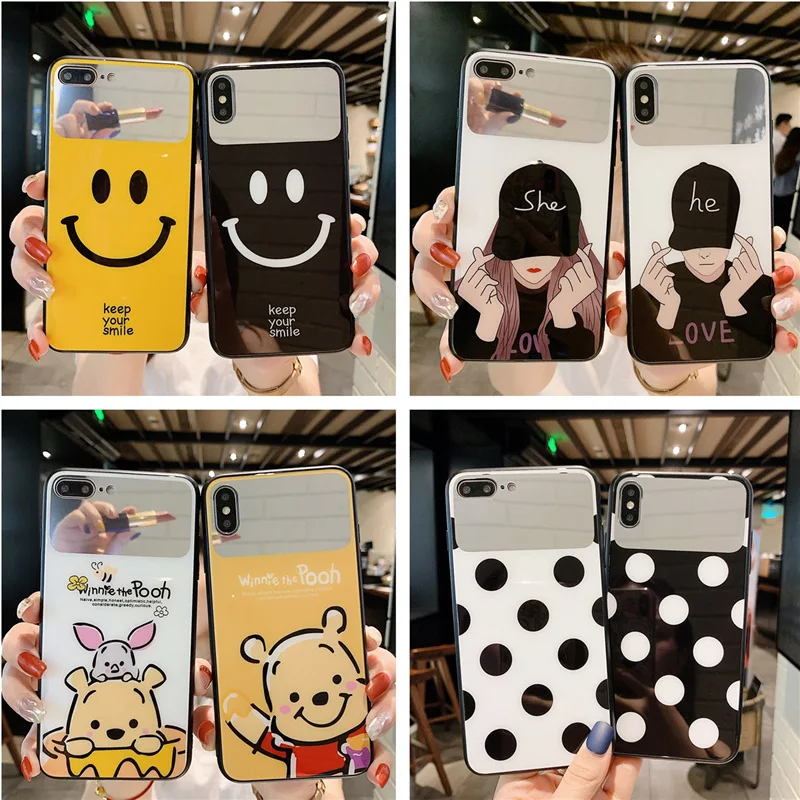 

Personality couple shell for iPhone 6/6S/7/8 Plus plated phone Protective Case For iPhone X/XS/XR/Xs Max mirror glass case