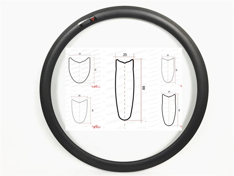 Farsports с фокусным расстоянием 25 мм трубчатый обод 30/38/50/60/88 мм Углеродные Диски для 700C углерода трубчатые колеса, 16-32 отверстия обода, сделано в Китае