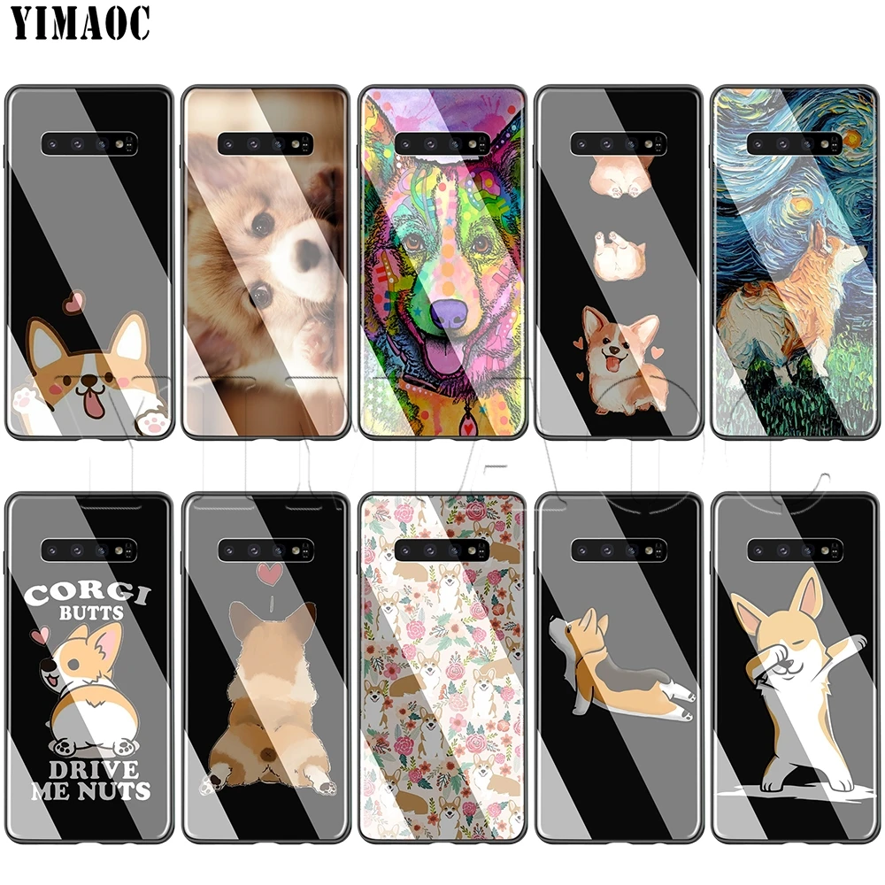 

YIMAOC Cute Corgi Dog Glass Case for Samsung Galaxy S7 S8 S9 S10 Plus Note 8 9 10 A50 A20 A10 A70
