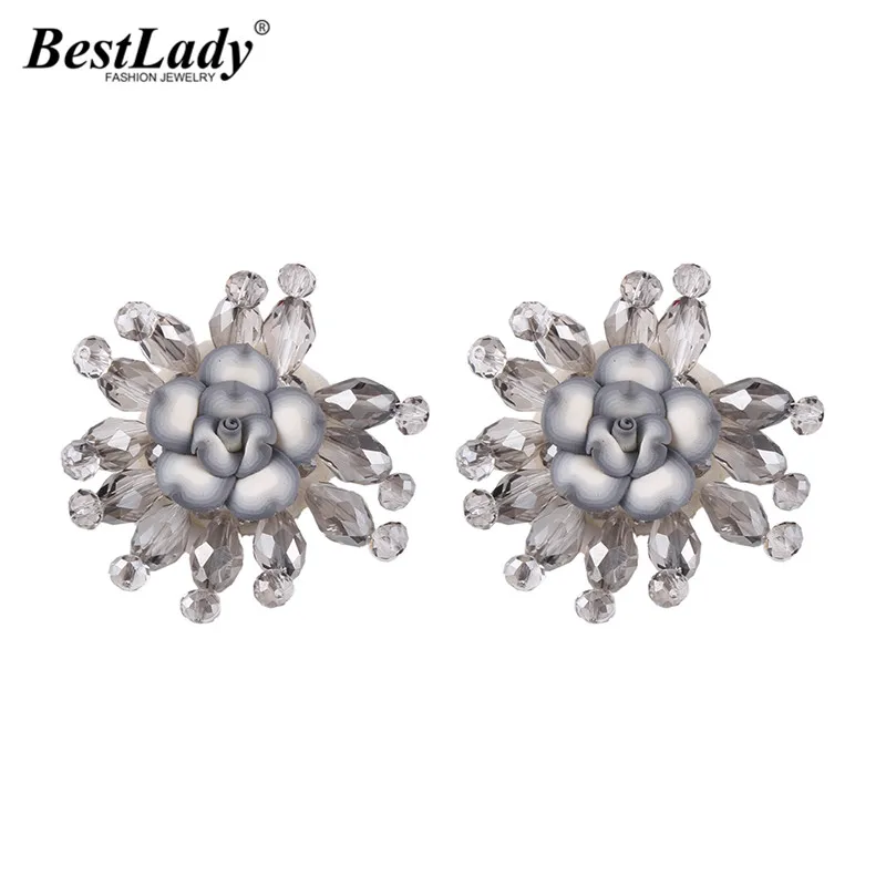 

Best lady Hot Flower Crystal Stud Earrings For Women Fashion Statement Wholesale Boho New Trendy Wedding Party Gifts Jewelry