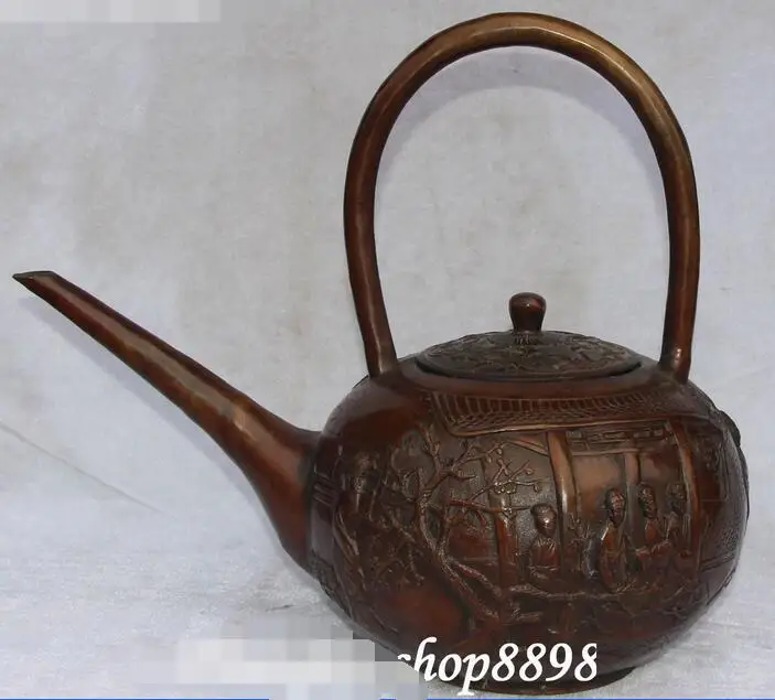 

16" Chinese Bronze Beauty Belle Girl Plum Blossom Wine Tea Pot Flagon Kettle