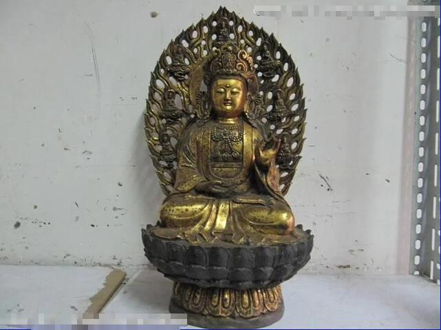 

USPS to USA S0173 China Bronze Gild lotus flower Bodhisattva Kwan-Yin Guan Yin Bodhisattva statue B0401