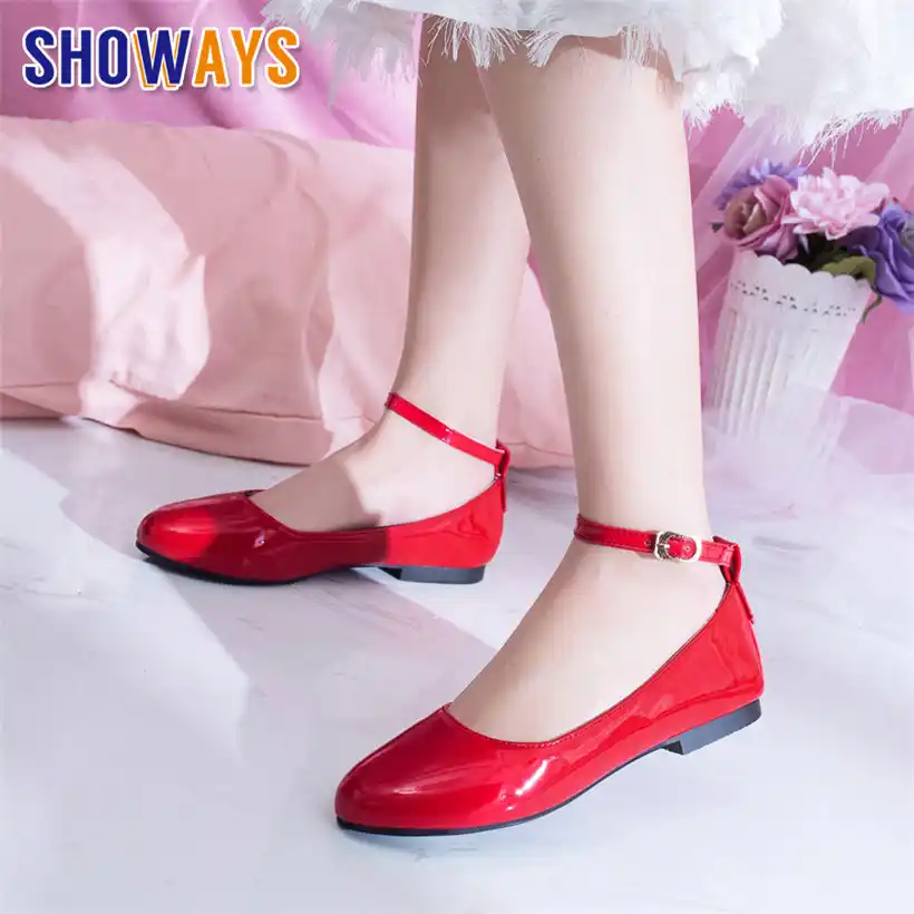 red flat shoes with ankle strap