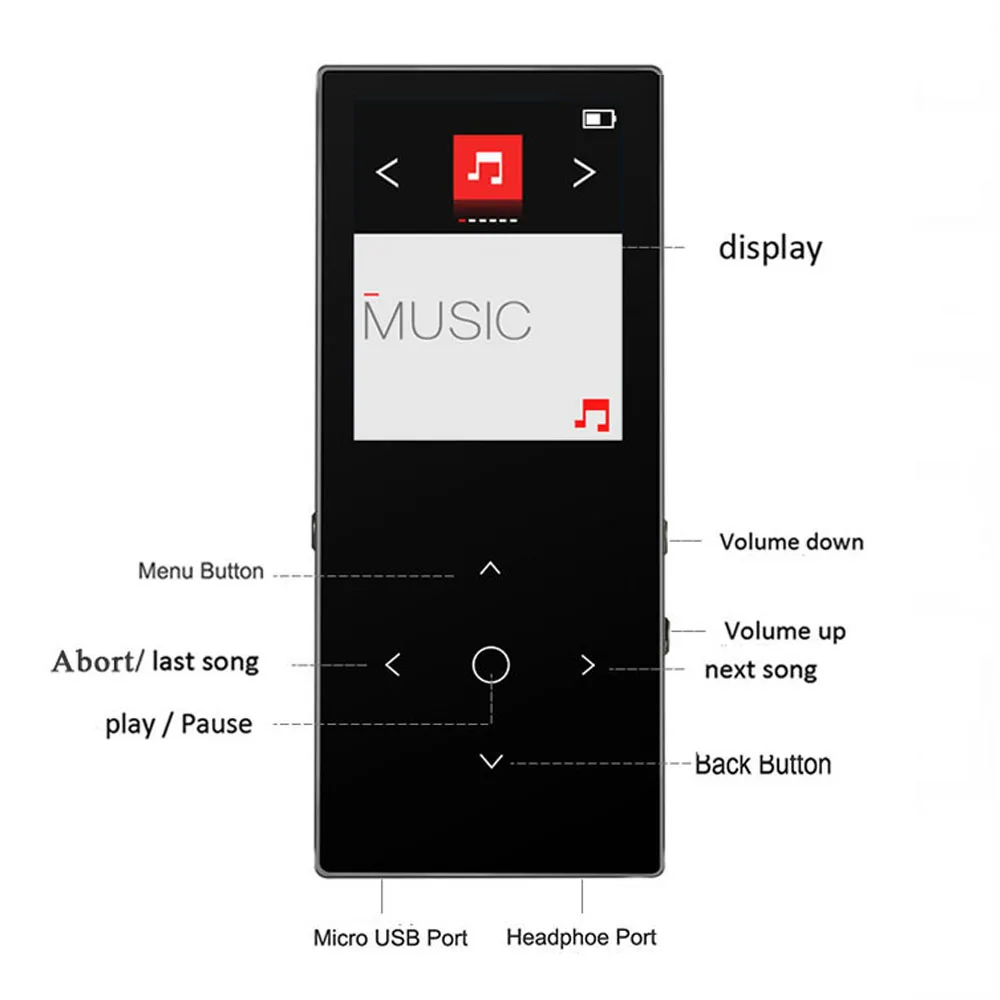 16GB MP4 Player con Bluetooth 1.8 Pollici HD Dello Schermo di Tocco di Pulsante MP3 Lettore Lossles