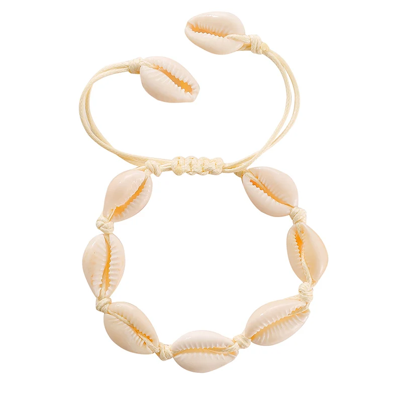 

New Handmade Colorful Rope Chain Natural Seashell Hand Knit Bracelet Shells Bracelets Women Accessories Beaded Strand Bracelet
