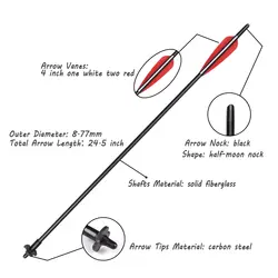 24 дюймов сверхмощный стекловолокна вал арбалет болт 4 "красные лопатки красный и белый стрелка Бесплатная доставка