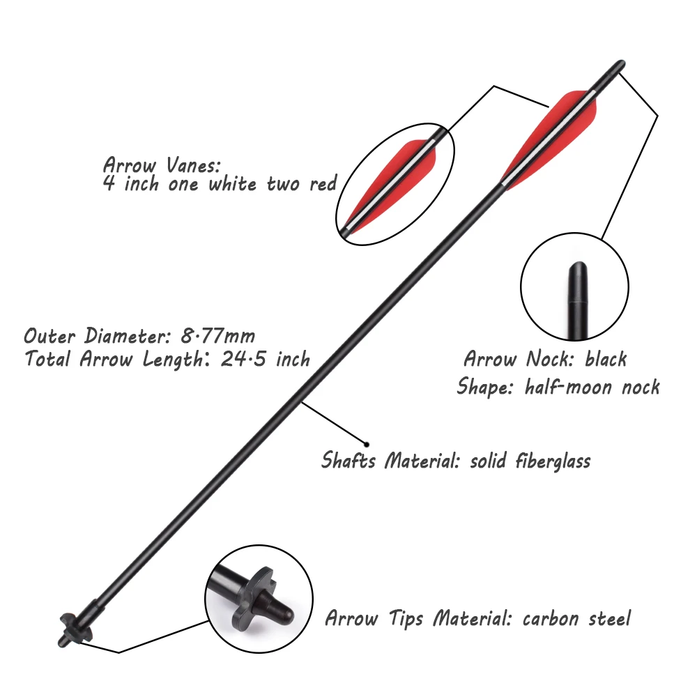 24 inch Heavy Duty Fiberglass Shaft Crossbow Decocking Bolt 4" Red