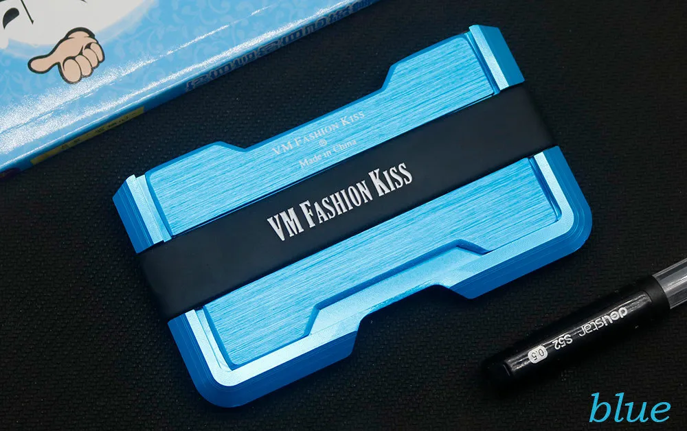 VM модный известный мужской кошелек KISS RFID авиационный алюминиевый тонкий металлический бумажник для карт мини зажим для денег держатель для кредитных карт ID - Цвет: blue