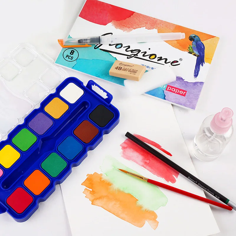 

12/21/24 Colors Solid Watercolor Pigment Painting Set Bright Color Portable Water Color For Drawing Waterbrush Art Supplies Gift