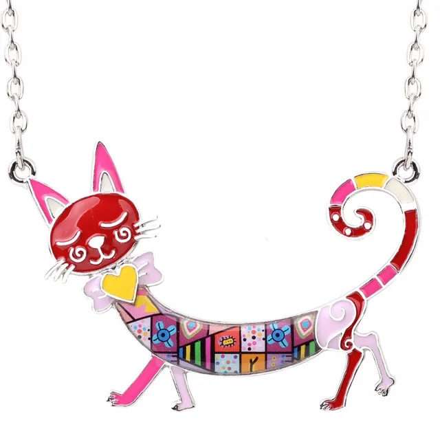Bonsny Statement Maxi Enamel Kitten Cat Choker Necklace Alloy Pendant Chain Collar Animal Pets Accessories Jewelry