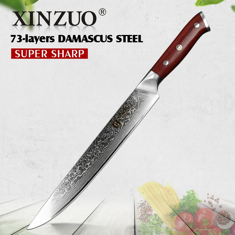 XINZUO 10'' Slicing Knife Damascus Kitchen Knives Japanese vg10 Steel