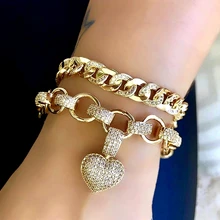 Роскошный браслет в форме сердца, высокое качество, кубический цирконий, золотой цвет, очаровательные браслеты на цепочке, браслеты для женщин, модное ювелирное изделие