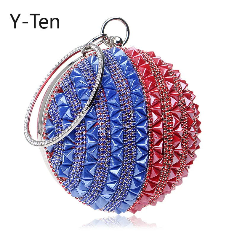 

New ball Wristlets Bag Women Blue Red Beaded Mini Tote Handbag Chain Lady Wedding Bridal Evening Purse Clutch Bag