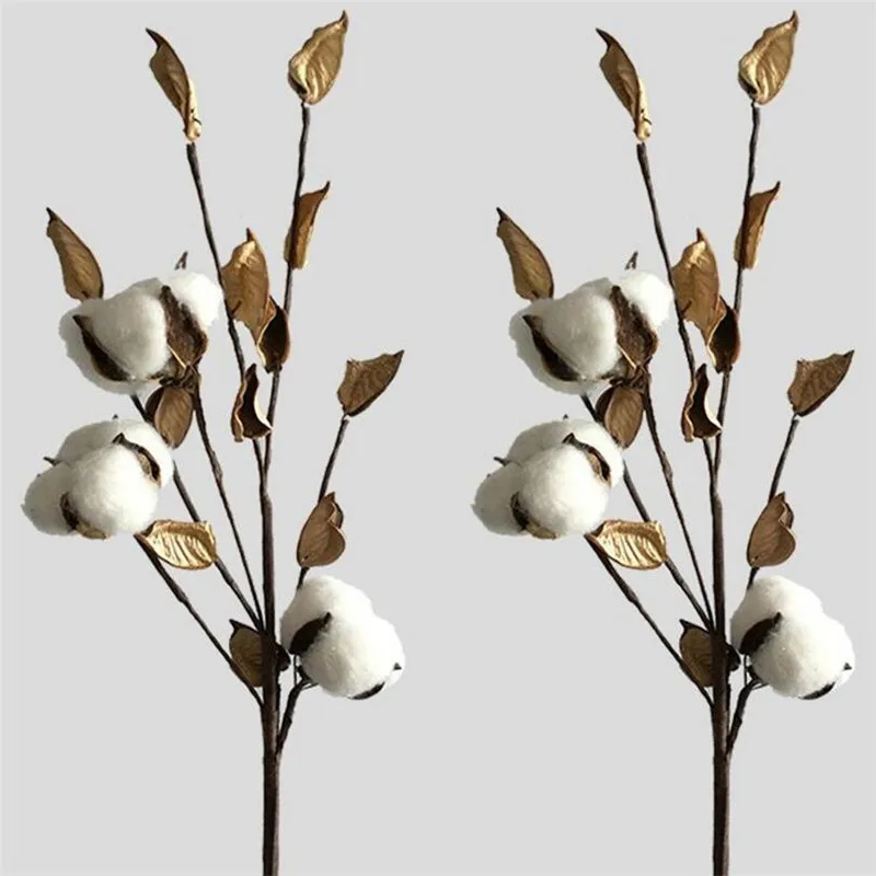 Flone Dried Flower Cotton Branch Bouquet Cotton Long Branch Simulation