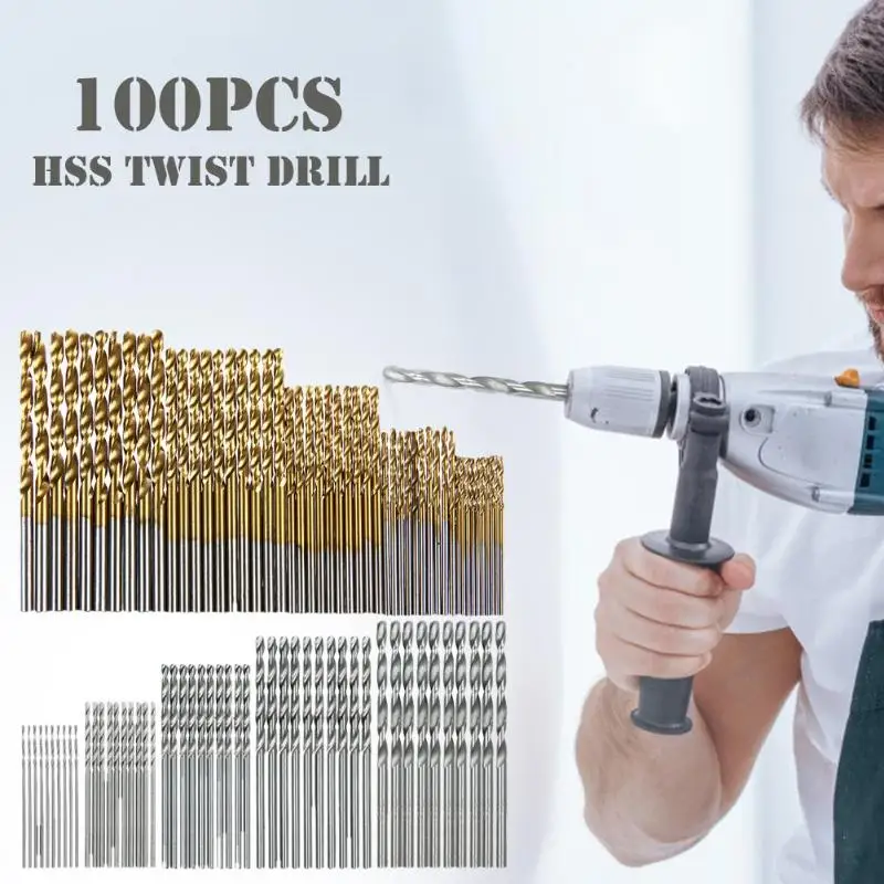 100 шт. спиральные сверла 1,0/1,5/2,0/2,5/3,0mm HSS Титан покрытием спиральные бурильные сверла для дерева столярные бурения набор ручных инструментов