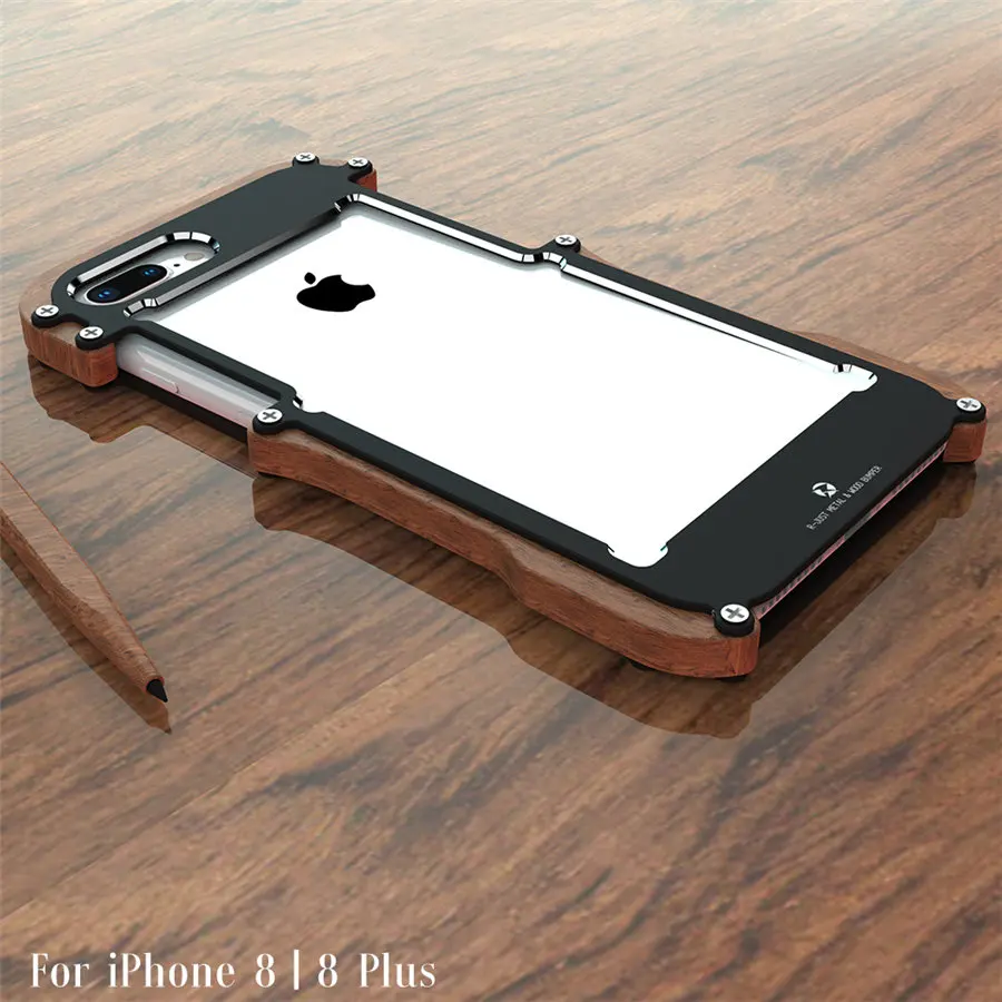 R just Wood чехол для iPhone 8 7 Plus противоударный с металлической рамкой бампер