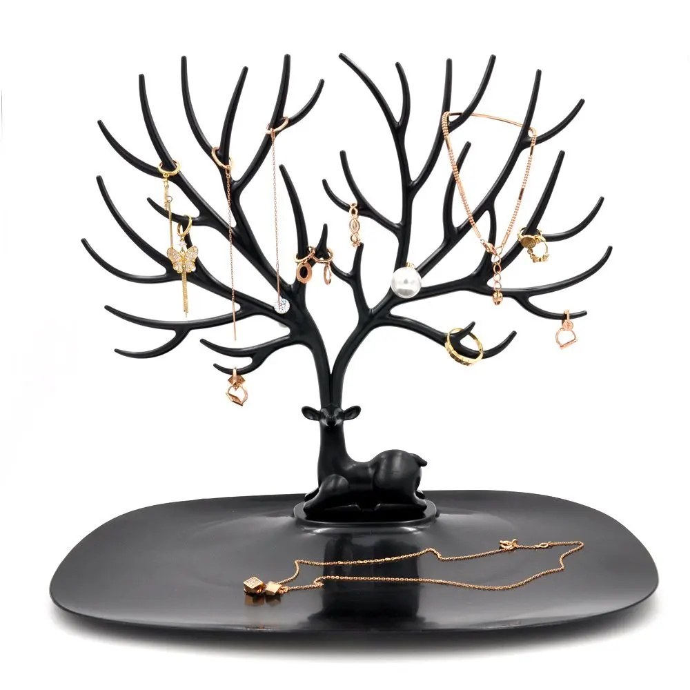 ZLY Plastic Birds Tree Stand Jewelry Display Necklace Earring Bracelet Holder Organizer Rack Tower Black 