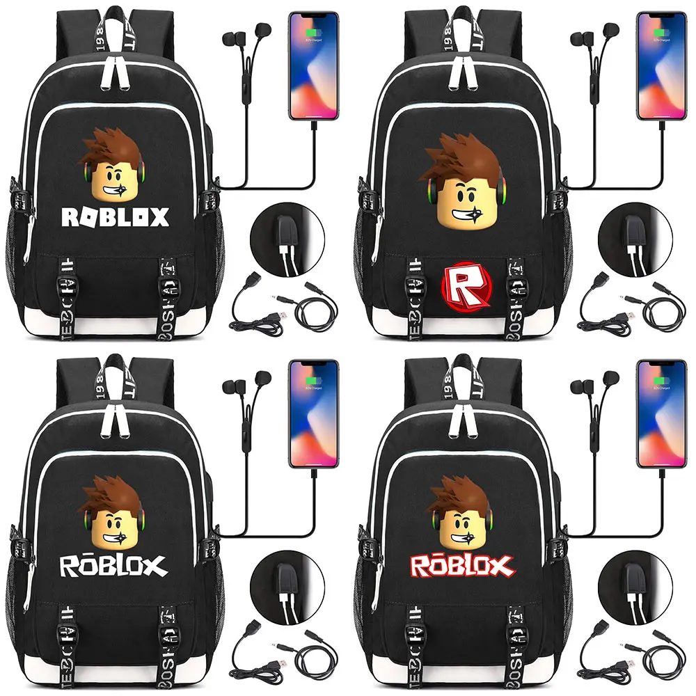 

Fashion Games Roblox Head Football USB Headphone Jack Boy Girl School bag Women Teenagers Canvas Men Laptop Backpack Packsack
