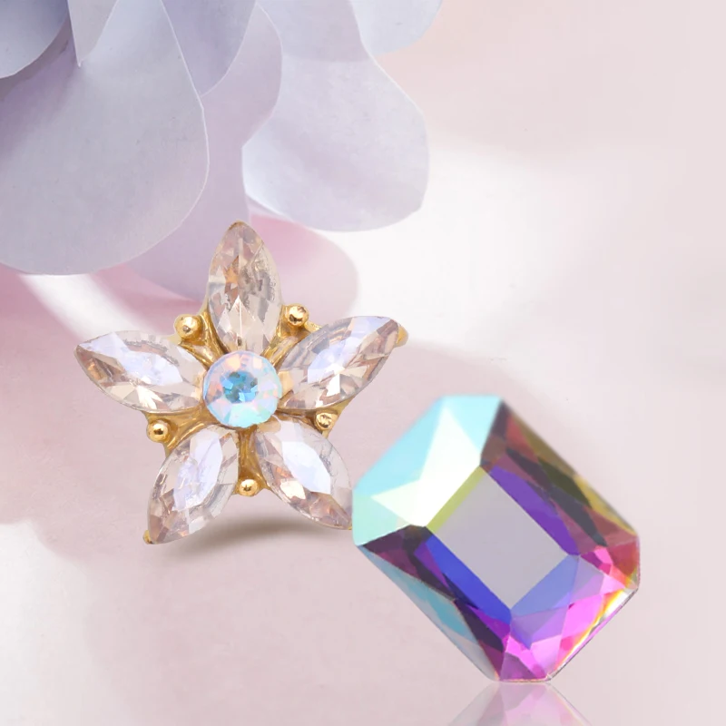 

5/10pcs Mixed Nail Rhinestones Square Pattern Flat Back Nail Stones Colorful Shining 3D Nail Art Decorations Accessories