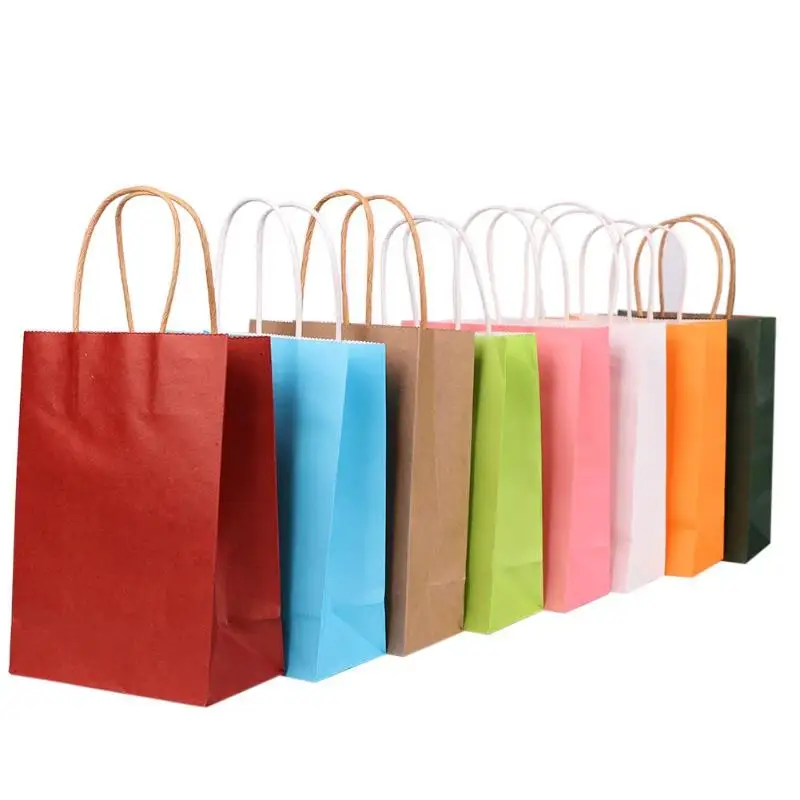 

5pcs/set Small Gift Bag with Handles Multicolor Recyclable Kraft Paper Gift Handbag Bakery Birthday Party Wedding Package Bags