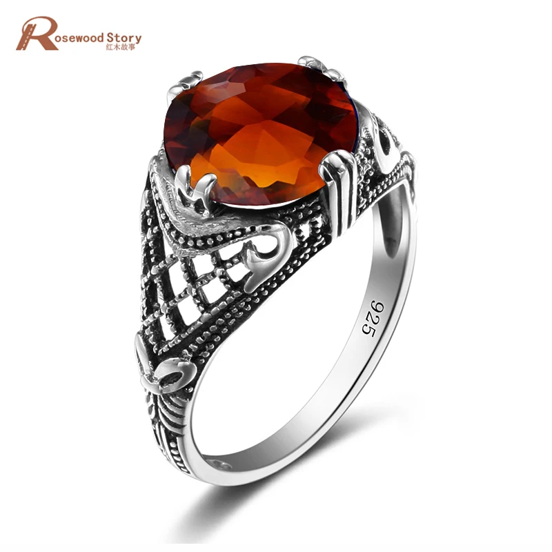 

High Quality Usa Skull Rings for Women Charm Brown Amber Stone Handmade 925 Sterling Silver Cocktail Ring Jewelry in Euros
