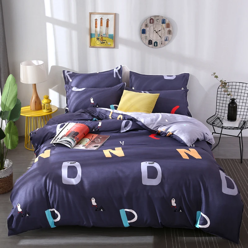 

Colorful Letter Pattern Bedding 4pcs Duvet Cover Set Queen Size 1 Quilt Cover-1 Flat Sheet-2 Pillowcase Kids Comforter Set Cover
