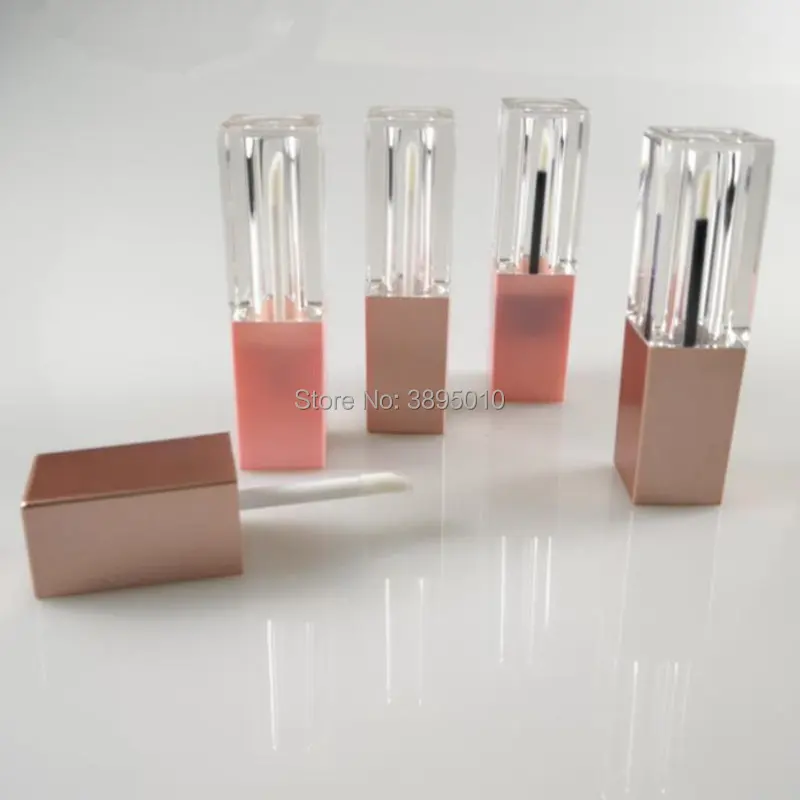 

Square Plastic Lip Gloss Bottle, Empty Clear Lipgloss Tube with Rose Gold Cap,Pink Beauty Lip Oil Packing Tube F971