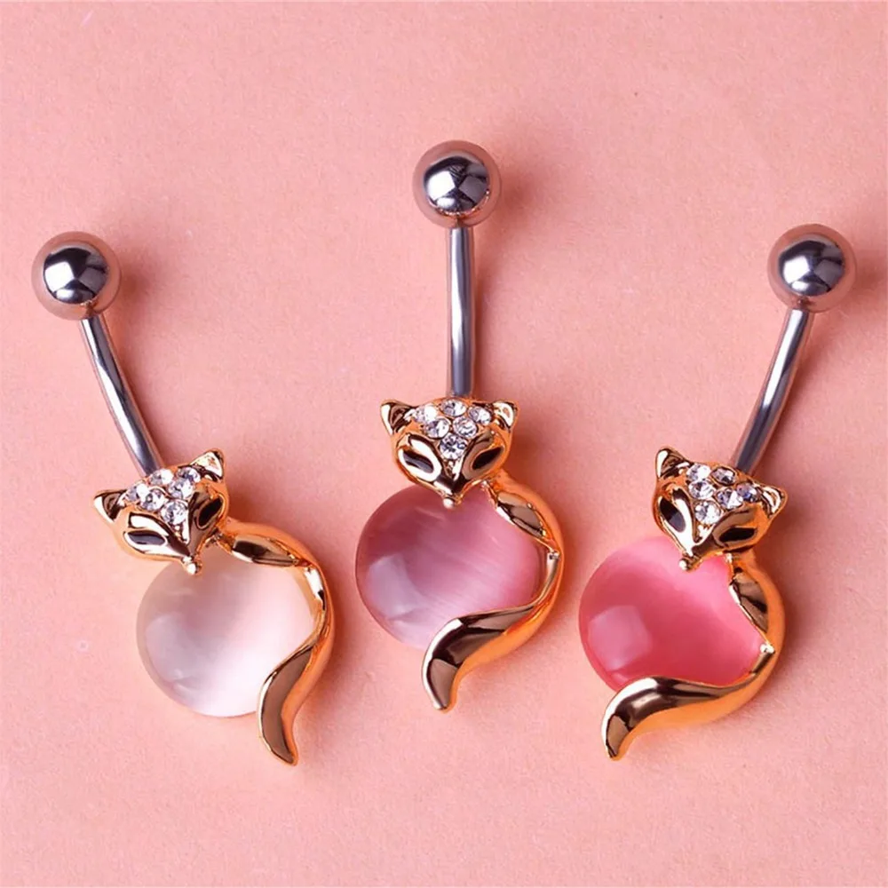 

YvLuo 1PCS Stainless Steel Fox Belly Button Rings Navel Body Piercing Jewelry
