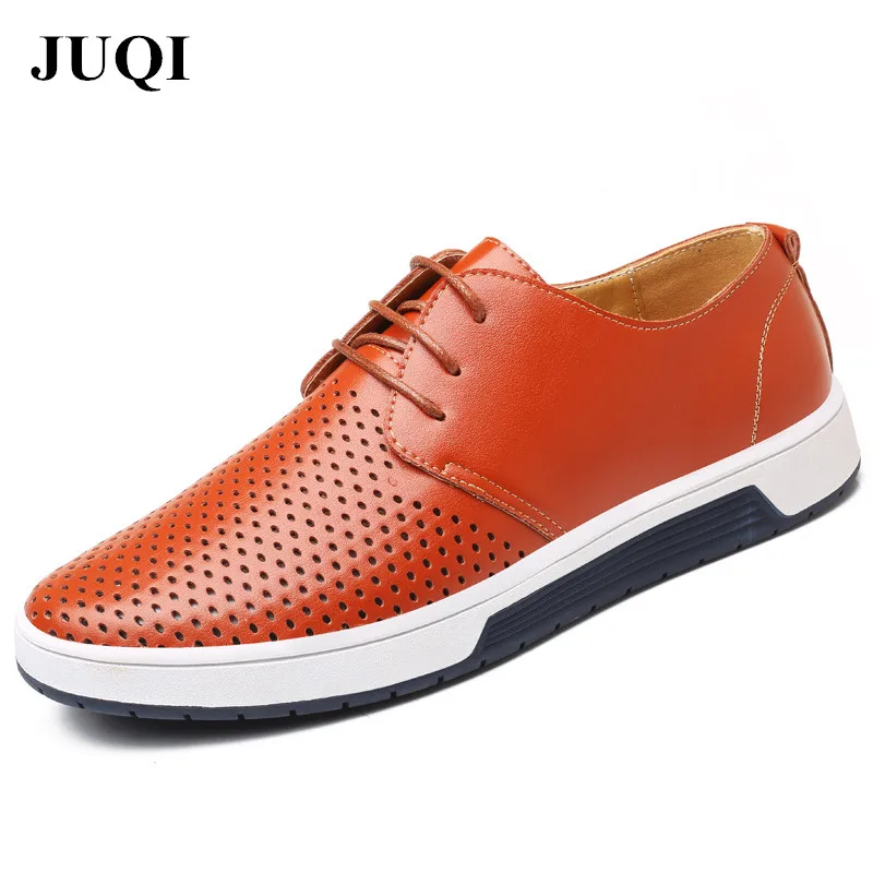 

2018 New Fashion Men Shoes Men Casual Leather Shoes Holes Design Summer Breathable Shoes Brand Flat Shoes for Men Plus Size