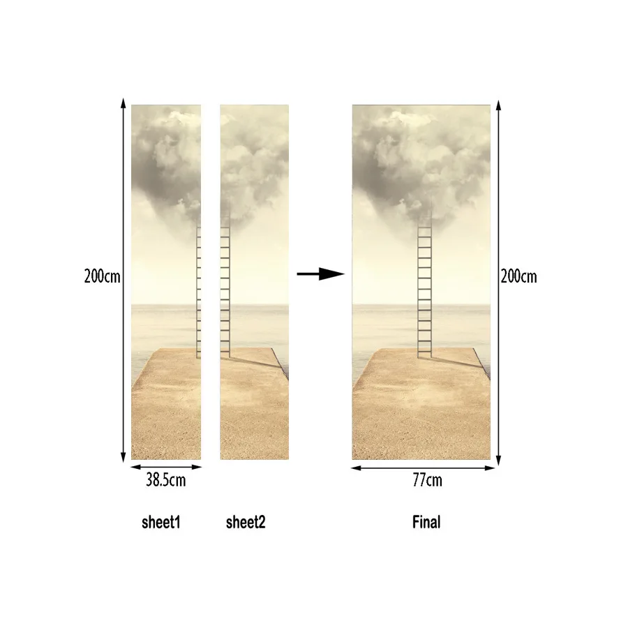 3D лестница небо облако вход стены Дверь стикер s спальня домашний декор плакат ПВХ водонепроницаемый двери стикер 77x200 см