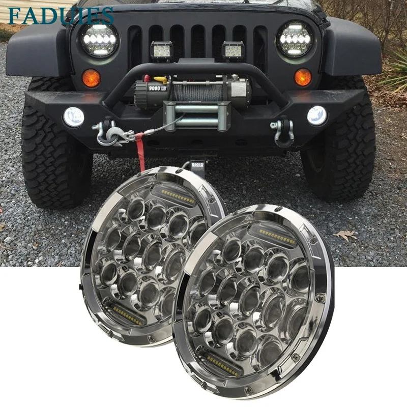 1  1 Pair 7 Inch Round LED Headlight Lights 75W With White DRL And High Low Beam For Jeep Wrangler JK TJ  (14)