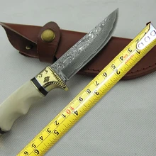 Лучшее качество верблюжья кость Дамасская Коллекция Охотничьих ножей выживания фиксированный нож кемпинг мульти инструменты с кожаной оболочкой