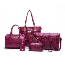 Estilo chino 2017 de las mujeres bolso del paquete de imagen de moda 6 unids/set en relieve bolso de hombro bolsos del cruz-cuerpo grande