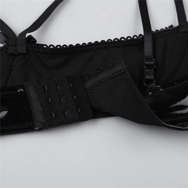 YiZYiF Women Shiny Stretch Bra Sheer Exposed Nipples Bra Open Cup Bra Sexy Lingerie Faux Leather Wire-free Unlined Bra For Women